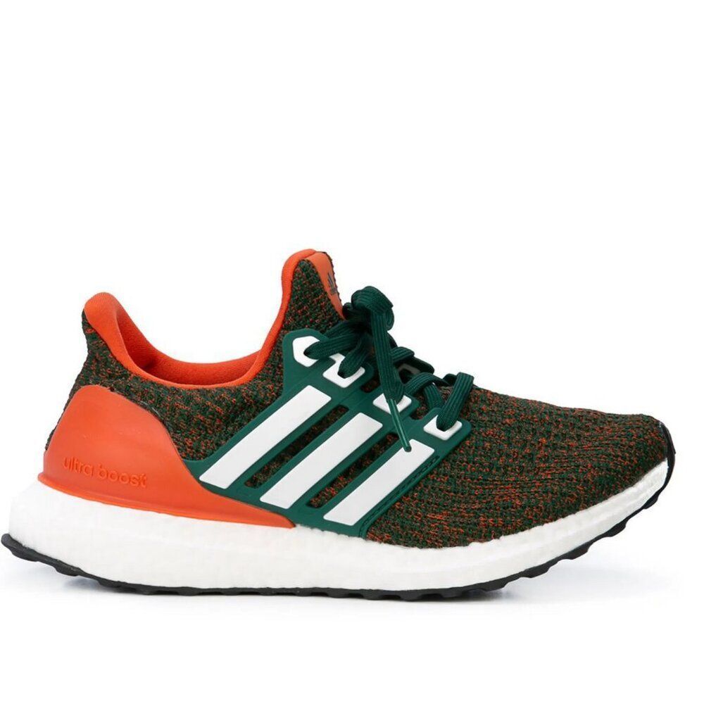 NEW Adidas Ultraboost 4.0 U of Miami Hurricanes Orange Green Running Shoes 8.5